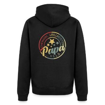 Vintage Ehemann Papa Grillmeister Held - Unisex Premium Bio Zip Hoodie - Schwarz - Hinten - Nico (187cm)