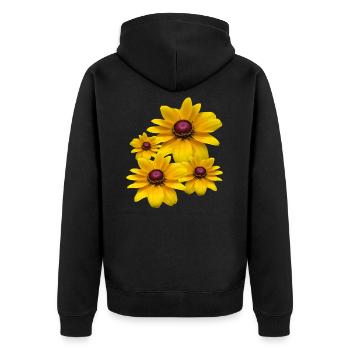 gelb blühende Sonnenhut Blumen, Blüten, floral, - Unisex Premium Bio Zip Hoodie - Schwarz - Hinten - Nico (187cm)