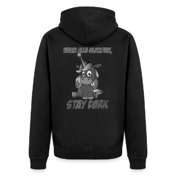 Wenn alle glitzern, stay dark | Dunkles Einhorn - Unisex Premium Bio Zip Hoodie - Schwarz - Hinten - Nico (187cm)