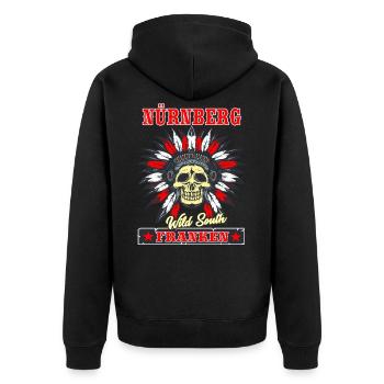 Nürnberg Franken T Shirt - Unisex Premium Bio Zip Hoodie - Schwarz - Hinten - Nico (187cm)