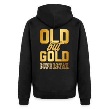 Old but gold superstar in gold letters - Unisex Premium Organic Zip Hoodie - black - Back - Nico (187cm)
