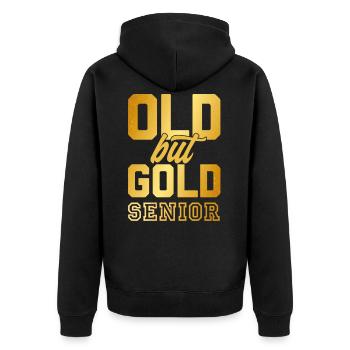 Old but gold senior in gold letters - Unisex Premium Organic Zip Hoodie - black - Back - Nico (187cm)