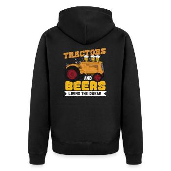 Tractors And Beers Living The Dream Trecker Beer - Unisex Premium Organic Zip Hoodie - black - Back - Nico (187cm)