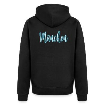 München - Unisex Premium Bio Zip Hoodie - Schwarz - Hinten - Nico (187cm)