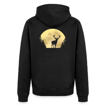 Hirsch und Mond Naturliebhaber Jagd - Unisex Premium Bio Zip Hoodie - Schwarz - Hinten - Nico (187cm)
