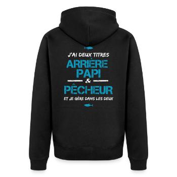 Arrière grand père papi papy pêcheur cadeau - Veste à capuche bio Premium Unisexe - noir - Dos - Nico (187cm)