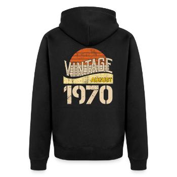 Millésime Août 1970 - Veste à capuche bio Premium Unisexe - noir - Dos - Nico (187cm)