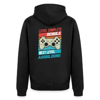 Azubi Auszubildende Level Complete Schule Geschenk - Unisex Premium Bio Zip Hoodie - Schwarz - Hinten - Nico (187cm)