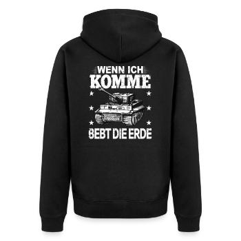Panzer Sprüche Panzerfahrer Rüstung Kampfpanzer - Unisex Premium Bio Zip Hoodie - Schwarz - Hinten - Nico (187cm)