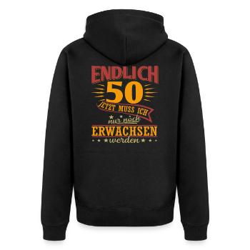 Endlich 50 Geburtstagsspruch 50 Jahre Geburtstag - Unisex Premium Bio Zip Hoodie - Schwarz - Hinten - Nico (187cm)