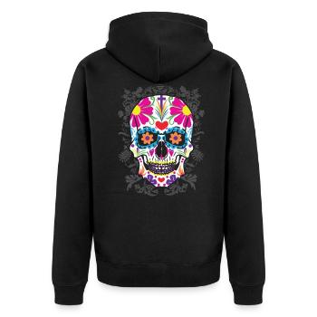 Sugar Skull Blumen Day Of The Dead Mexico - Unisex Premium Bio Zip Hoodie - Schwarz - Hinten - Nico (187cm)