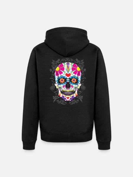 Sugar Skull Flowers Day Of The Dead Mexico - Unisex Premium Organic Zip Hoodie - black