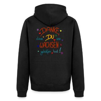Danke, dass Du uns wachsen geholfen hast! - Unisex Premium Bio Zip Hoodie - Schwarz - Hinten - Nico (187cm)