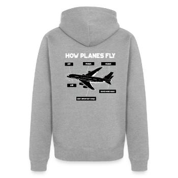 How Planes Fly Design für Flugschüler und - Unisex Premium Bio Zip Hoodie - Grau meliert - Hinten - Nico (187cm)
