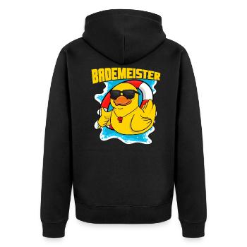 Bademeister Rettungsring Gummieente Quitscheente - Unisex Premium Bio Zip Hoodie - Schwarz - Hinten - Nico (187cm)