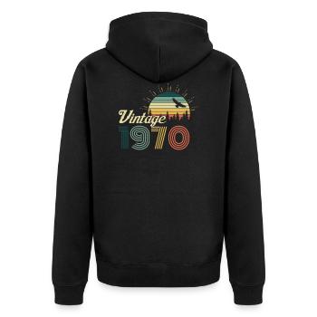 Cadeau vintage rétro anniversaire des années 1970 - Veste à capuche bio Premium Unisexe - noir - Dos - Nico (187cm)