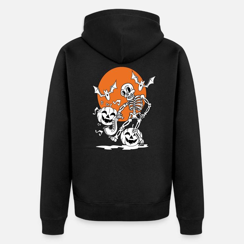 Saxophone Halloween squelette effrayant Halloween - Veste à capuche bio Premium Unisexe - noir