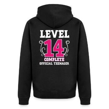 14e anniversaire fille cadeau adolescent 14 ans - Veste à capuche bio Premium Unisexe - noir - Dos - Nico (187cm)