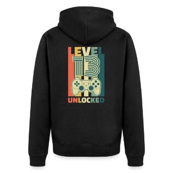 Level 13 Unlocked Birthday Gift - Unisex Premium Organic Zip Hoodie - black - Back - Nico (187cm)