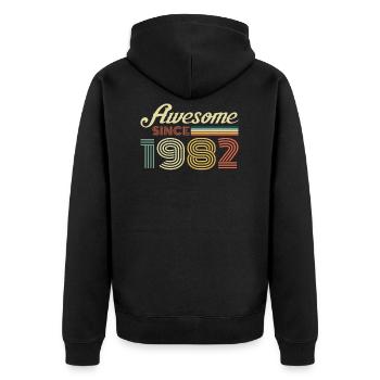 Cadeau vintage rétro de 1982 anniversaire - Veste à capuche bio Premium Unisexe - noir - Dos - Nico (187cm)