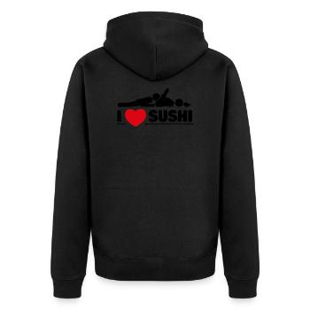 Ich liebe Sushi Sexy Versaut - Unisex Premium Bio Zip Hoodie - Schwarz - Hinten - Nico (187cm)