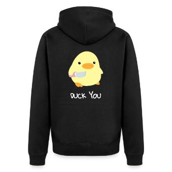 Duck you duck with knife meme funny saying - Unisex Premium Organic Zip Hoodie - black - Back - Nico (187cm)