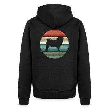 Mops Retro Hund Hundeliebhaber Hundeliebe Geschenk - Unisex Premium Bio Zip Hoodie - Schwarz - Hinten - Nico (187cm)