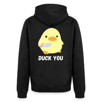 Duck you cute duck with knife meme chicken gift - Unisex Premium Organic Zip Hoodie - black - Back - Nico (187cm)