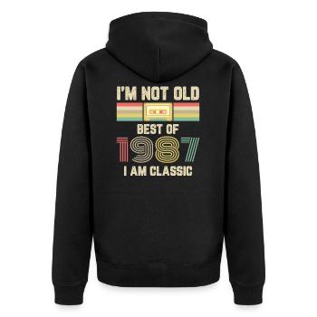 Vintage 1987 Anniversaire Retro Cassette Cadeau - Veste à capuche bio Premium Unisexe - noir - Dos - Nico (187cm)