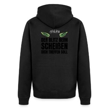 Lustiger Spruch Blitz Scheißen Grün Kobold Gnom - Unisex Premium Bio Zip Hoodie - Schwarz - Hinten - Nico (187cm)