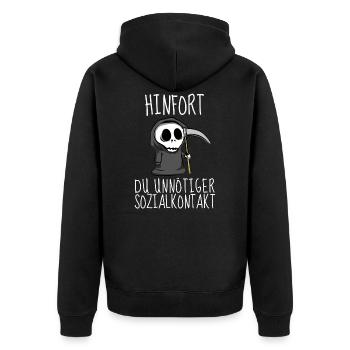 Unnötiger Sozialkontakt Tod Reaper Lustiger Spruch - Unisex Premium Bio Zip Hoodie - Schwarz - Hinten - Nico (187cm)