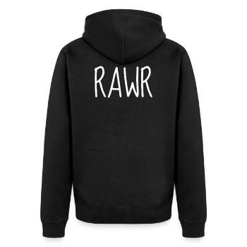 Rawr Lustiger Spruch Geschenk Geschenkidee Dino - Unisex Premium Bio Zip Hoodie - Schwarz - Hinten - Nico (187cm)