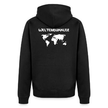 Weltenbummler Reisen Weltreise Karte Geschenk Idee - Unisex Premium Bio Zip Hoodie - Schwarz - Hinten - Nico (187cm)