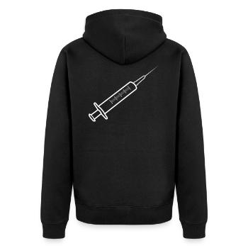 Medizinische Spritze mit Nadel Grafik weiß - Unisex Premium Bio Zip Hoodie - Schwarz - Hinten - Nico (187cm)