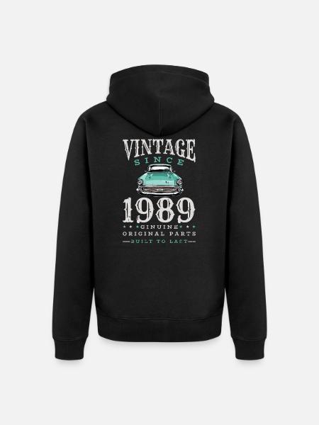 Vintage Oldtimer 1989 Retro Auto Jahrgang Geschenk - Premium økologisk unisex-hættejakke - sort