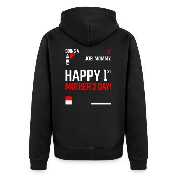 Glücklich 1. - Muttertag Geschenk cool - Unisex Premium Bio Zip Hoodie - Schwarz - Hinten - Nico (187cm)