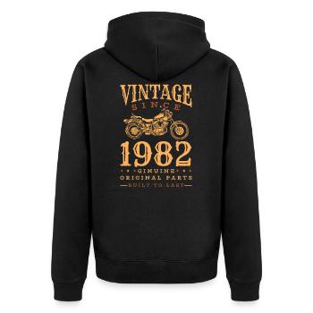 Vintage 1982 82 Birthday Retro Vintage Gift - Unisex Premium Organic Zip Hoodie - black - Back - Nico (187cm)