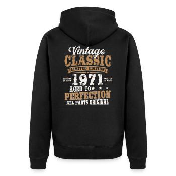 Jahrgang 1971 geboren Vintage Geburtstag Geschenk - Unisex Premium Bio Zip Hoodie - Schwarz - Hinten - Nico (187cm)