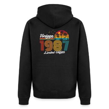 Vintage 1987 87 Birthday Retro Vintage Gift - Unisex Premium Organic Zip Hoodie - black - Back - Nico (187cm)