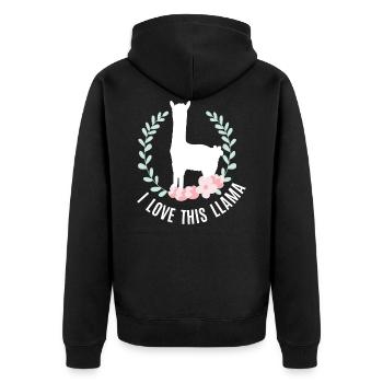 Lama - I Love This Llama - Unisex Premium Organic Zip Hoodie - black - Back - Nico (187cm)