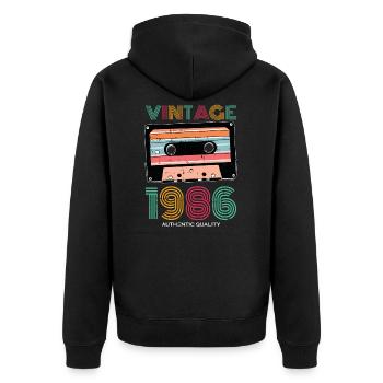 Vintage 1986 86 Birthday Retro Vintage Gift - Unisex Premium Organic Zip Hoodie - black - Back - Nico (187cm)