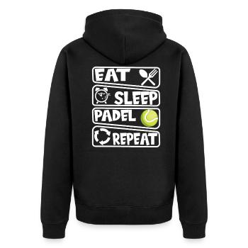 Eat Sleep Padel Repeat - Unisex Premium Bio Zip Hoodie - Schwarz - Hinten - Nico (187cm)