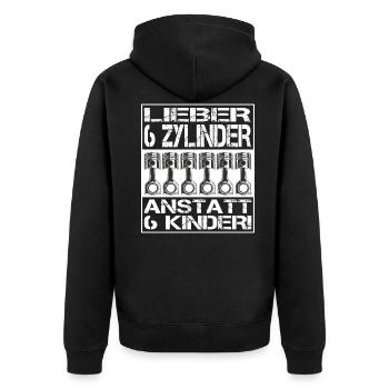 Lieber 6 Zylinder anstatt 6 Kinder - Unisex Premium Bio Zip Hoodie - Schwarz - Hinten - Nico (187cm)