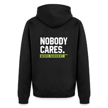 Personne ne se soucie de travailler plus dur - Cadeau de motivation - Veste à capuche bio Premium Unisexe - noir - Dos - Nico (187cm)