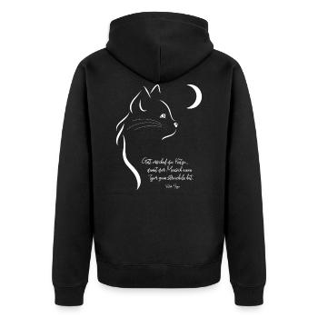 Katze weiss Mond Zeichnung lustiger Spruch - Unisex Premium Bio Zip Hoodie - Schwarz - Hinten - Nico (187cm)