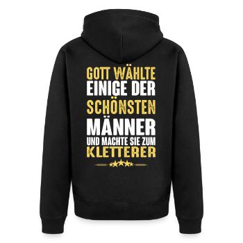 Klettern - Kletterer - Unisex Premium Bio Zip Hoodie - Schwarz - Hinten - Nico (187cm)