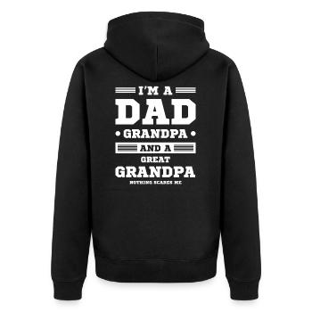 Ich bin ein Papa Opa und Opa - Unisex Premium Bio Zip Hoodie - Schwarz - Hinten - Nico (187cm)