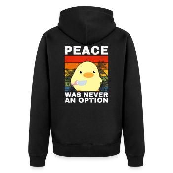Peace Option Duck with Knife Meme Funny Saying - Unisex Premium Organic Zip Hoodie - black - Back - Nico (187cm)