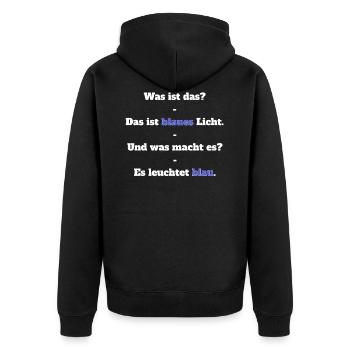 Blaues Licht - Unisex Premium Bio Zip Hoodie - Schwarz - Hinten - Nico (187cm)