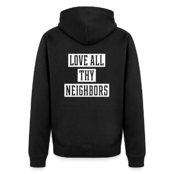 Love All Thy Neighbors - Anti Asian Racism - Unisex Premium Organic Zip Hoodie - black - Back - Nico (187cm)